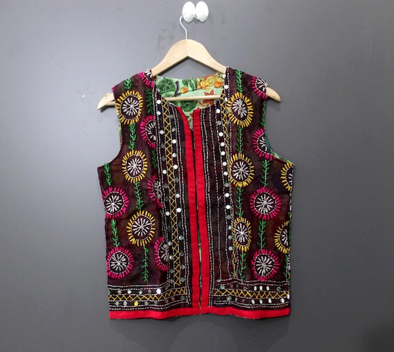 Embroidered Indian Vest: Reversible Phulkari Kutch Jacket