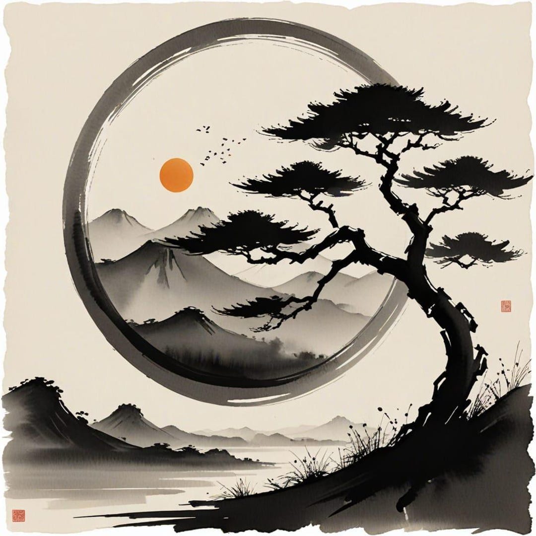Zen Wall Art Set of 3, Japanese Ink Landscape Prints, Sumi-e Mountain ...