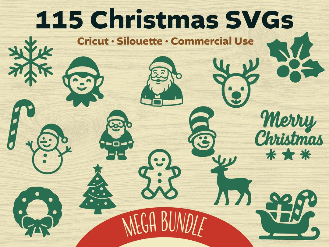 Christmas SVG Bundle for Cricut | 115 Holiday Cut Files | PNG DXF Eps ...