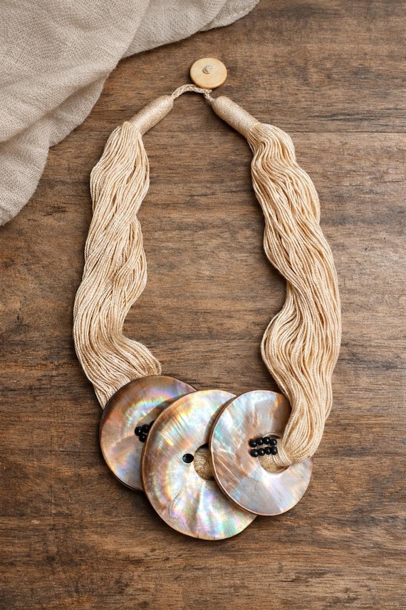 Abalone Shell Statement Necklace/ Artisan Ocean- … - image 3