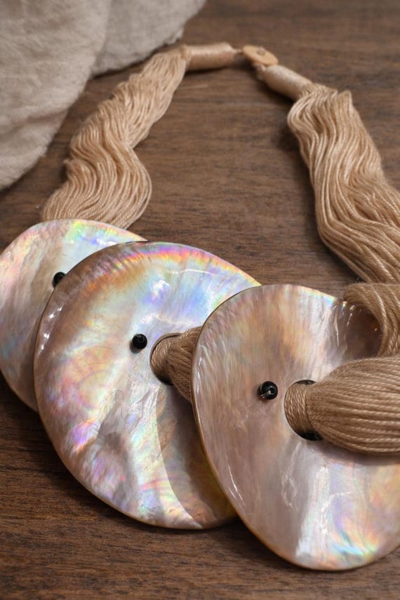 Abalone Shell Statement Necklace/ Artisan Ocean- … - image 6