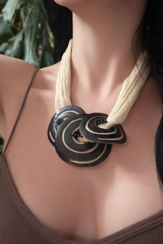 Abalone Shell Statement Necklace/ Artisan Ocean- … - image 5