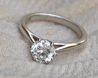 Verlobungsring mit rundem Moissanit (2 Karat) für Damen, 925er Sterlingsilber, massiver 14-karätiger Weißgold-Ehering, eleganter Damenring