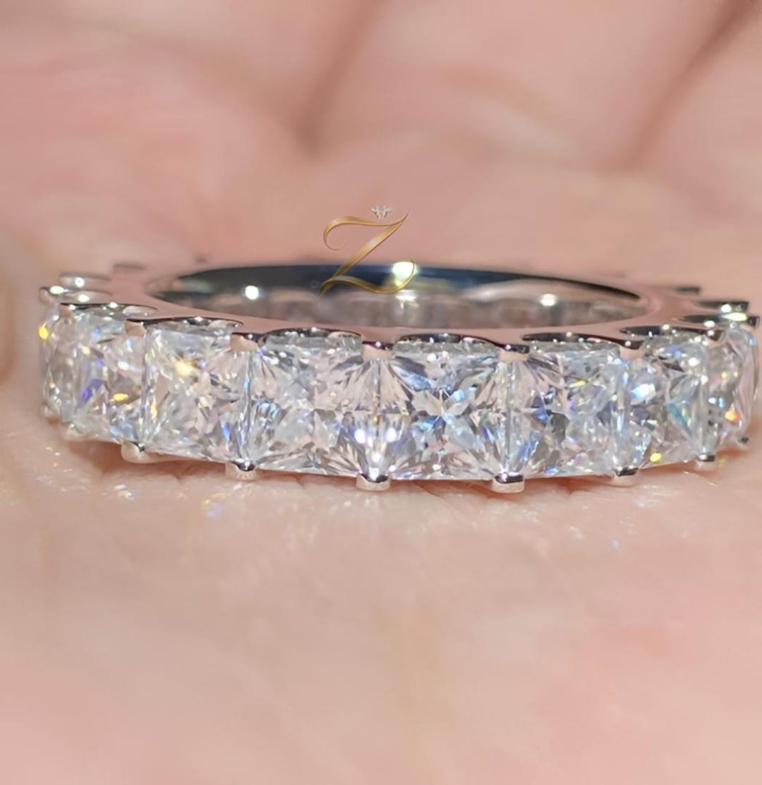 Princess Cut Moissanite Eternity Band Wedding Ring Full Eternity ...