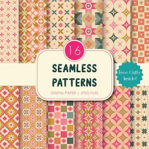 16 nahtlose Muster im Bundle: Niedliche Preppy-Muster, Patchwork, Retro, Schachbrettmuster, Blumenmuster, Digitalpapier, Scrapbook-Papier