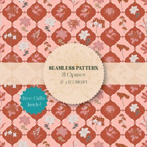 Retro Pink Floral Patchwork Seamless Pattern, Damask, Wildflower,  Cottagecore, Hand drawn, Seamless, Digital Download, Scrapbook Paper
