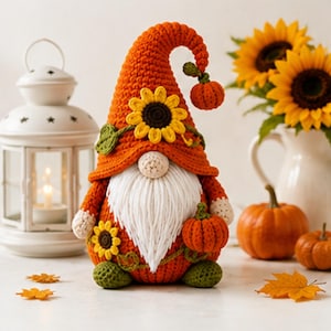 Virkat pumpa-tomtemönster PDF, pumpa-tomte-amigurumi, höst-virkmönster, höst-tomte PDF, Halloween-tomte-virkning