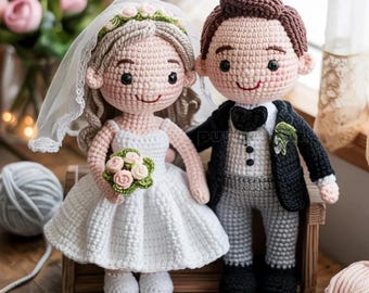 Patrón de crochet para novios amigurumi / Adorno para tarta de boda (Patrón PDF)