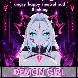 Dark Demon Girl PNGTuber: 5 Emotions,Twitch Streamer /Discord Reactive Images / Youtube / Obs