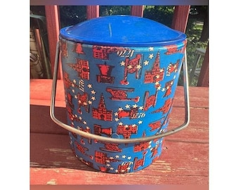 Vintage Patriotic Ice Bucket Blue w Red White 1776 4th of July 250th BBQ Cookout