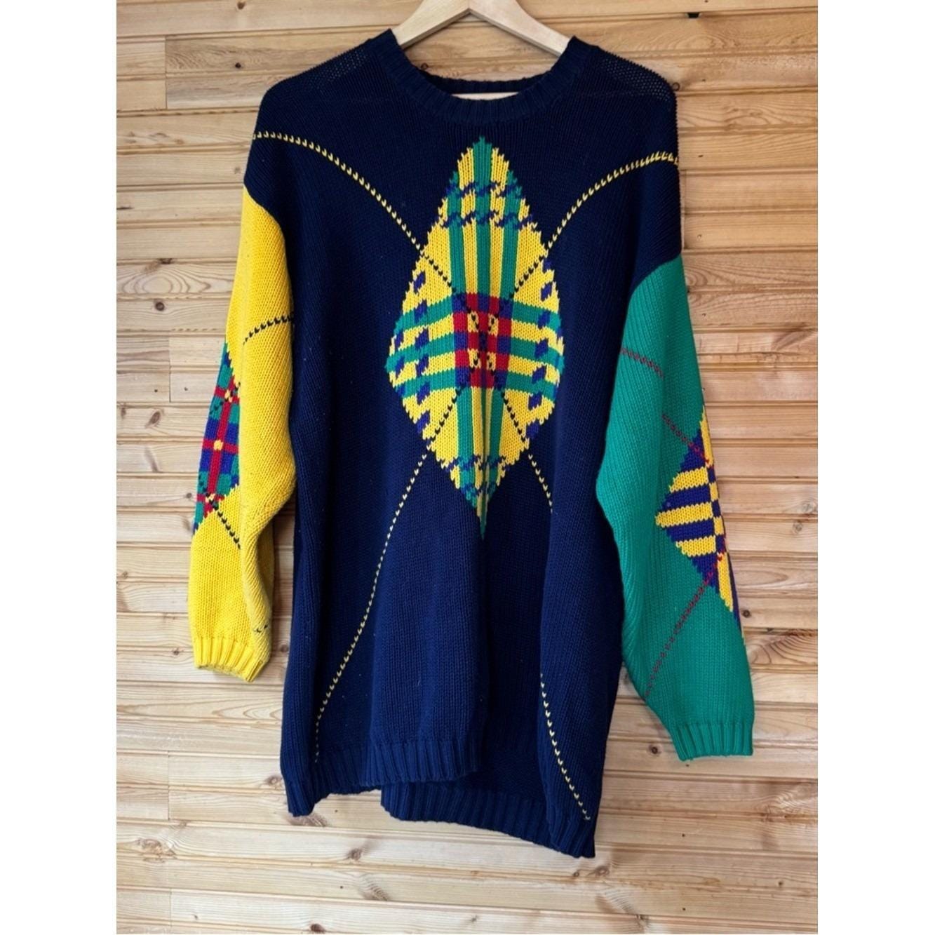 Yellow Argyle Sweater - Etsy