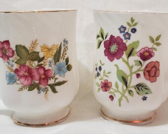 Vintage Viceroy Fine Bone China Mugs - Set of 2 | Floral Rose Design with Gold Trim | Made in India | Victorian Style Coffee & Tea Cups