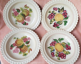 Set of 4 Vintage Adams Titian Ware Salad Plates - Hand Painted Fruit - Royal Ivory England