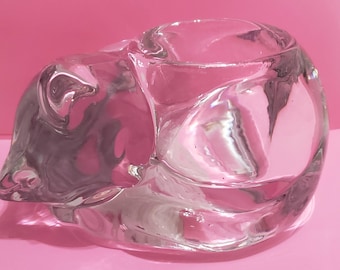 Vintage Indiana Glass "Sleeping Cat" Votive Candle Holder