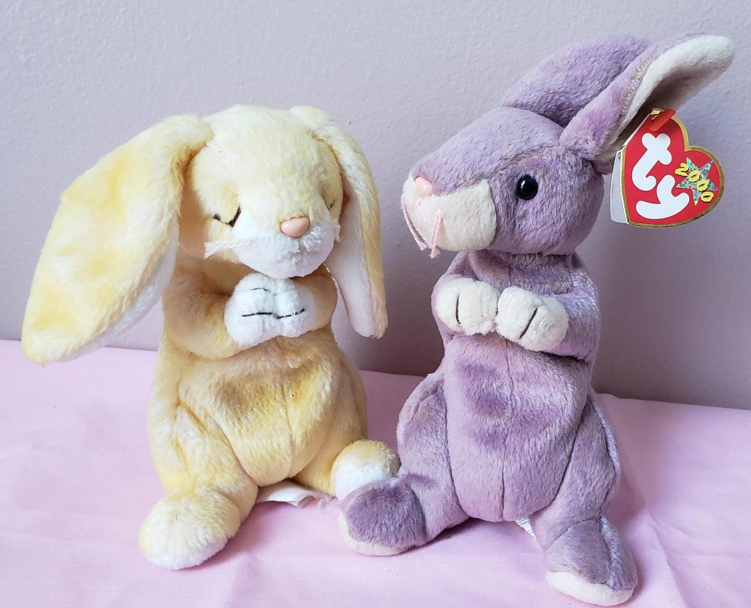 Ty Springy Vintage Ty Beanie Babies Rabbit Pair - Springy & Praying Bunny Duo ...