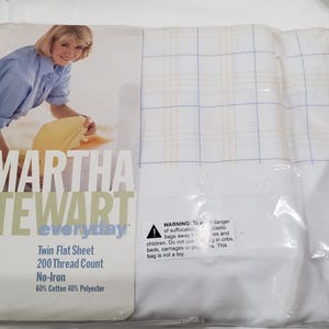 Vintage 1998 Martha Stewart Everyday Twin Flat Sheet – Soft Yellow Deck Plaid – New in Package