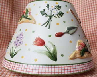 Vintage Yankee Candle Keramikglasschirm - "Garten Gingham" Floral."