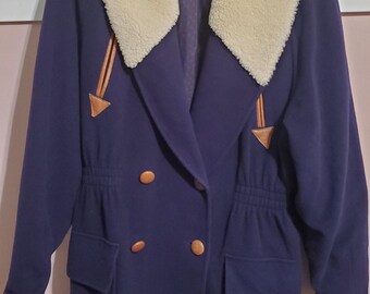 Vintage Novelti by Adorable Junior Navy Wool & Cashmere Coat with Faux Shearling Collar – Made in Canada