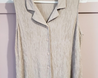 Vintage Jesse Ryan Gingham Seersucker Sleeveless Button-Up Top