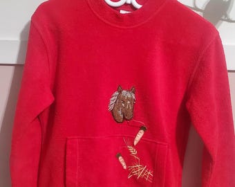 Vintage Hummelsheim Interactive "Feed the Horse" Fleece Pullover-Women's Petite XS/Child sweater