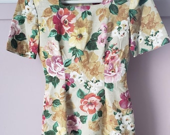 VINTAGE 100% Linen Floral Sheath Dress | Made in USA