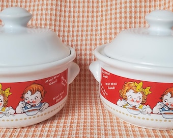 Cuencos de cerámica para niños de Campbell's Soup, estilo vintage de 1998, con tapa – Mini soperas Houston Harvest