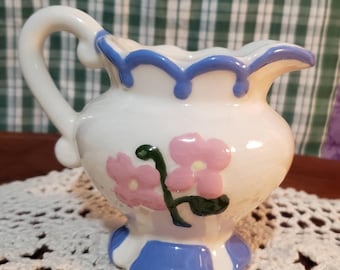 Vintage Small Floral Ceramic Pitcher | 4.5" Studio Pottery Creamer| 1970s