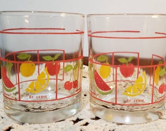 Vintage Cerve Italy Fruit Glasses - Set of 2 Retro Juice Tumblers