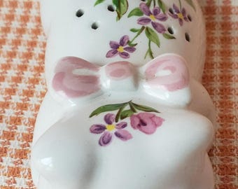 Pomander vintage Avon del 1978 a forma di maialino addormentato - Ceramica decorata a mano con motivi floreali - Decorazione in stile cottagecore