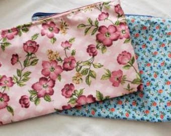 Vintage Fabric Makeup Bag | Handmade Repurposed Zipper Pouch | Unique Cosmetic Organizer