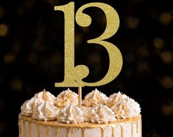 13th Birthday Cake Topper | Teen Party Decor | Gold Glitter Topper