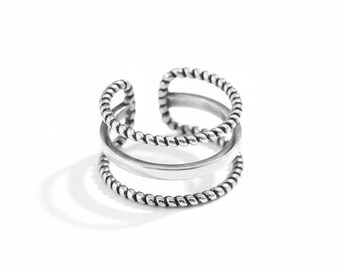 Sterlingzilveren stapelringset, minimalistische gedraaide touwband, verstelbare zilveren sieraden