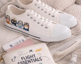 Zapatillas de piloto con diseño de gato, zapatos de aviación, regalo para ella, zapatos para amantes de los gatos, zapatillas con estética aeronáutica, zapatos de viaje adorables, conjunto de piloto para niña.