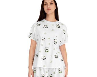 Conjunto de pijama de panda adorable, conjunto de ropa de estar por casa de panda, pijama cómodo, pijama estético, conjunto a juego adorable, conjunto de estar por casa suave, regalo para ella.
