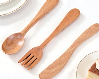 3-Piece Wooden Cutlery Set – Food-Safe Rustic Tableware
