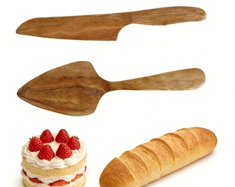 Natural Wood Serving Utensil Set – Rustic Kitchen Tools with Cotton Bag