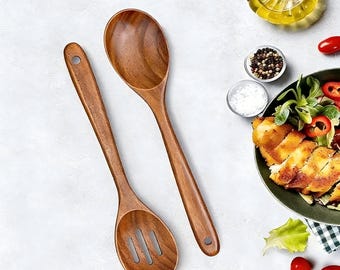Solid Wood Spoon Set, Natural Hardwood Kitchen Utensils