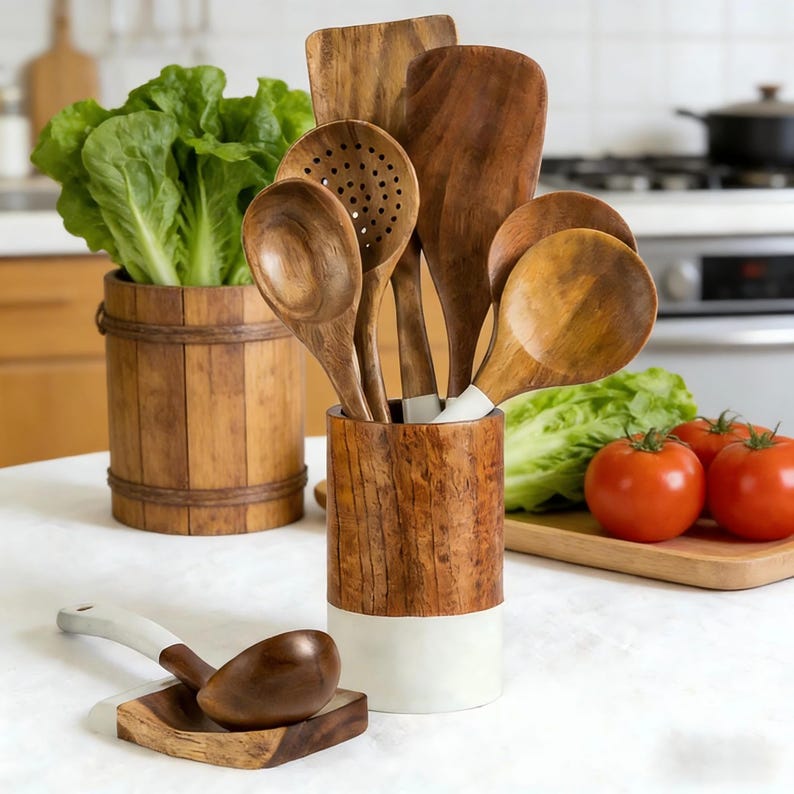 8-Piece Wooden Kitchen Utensil Set: Non-Stick Safe Cooking Tools image 1