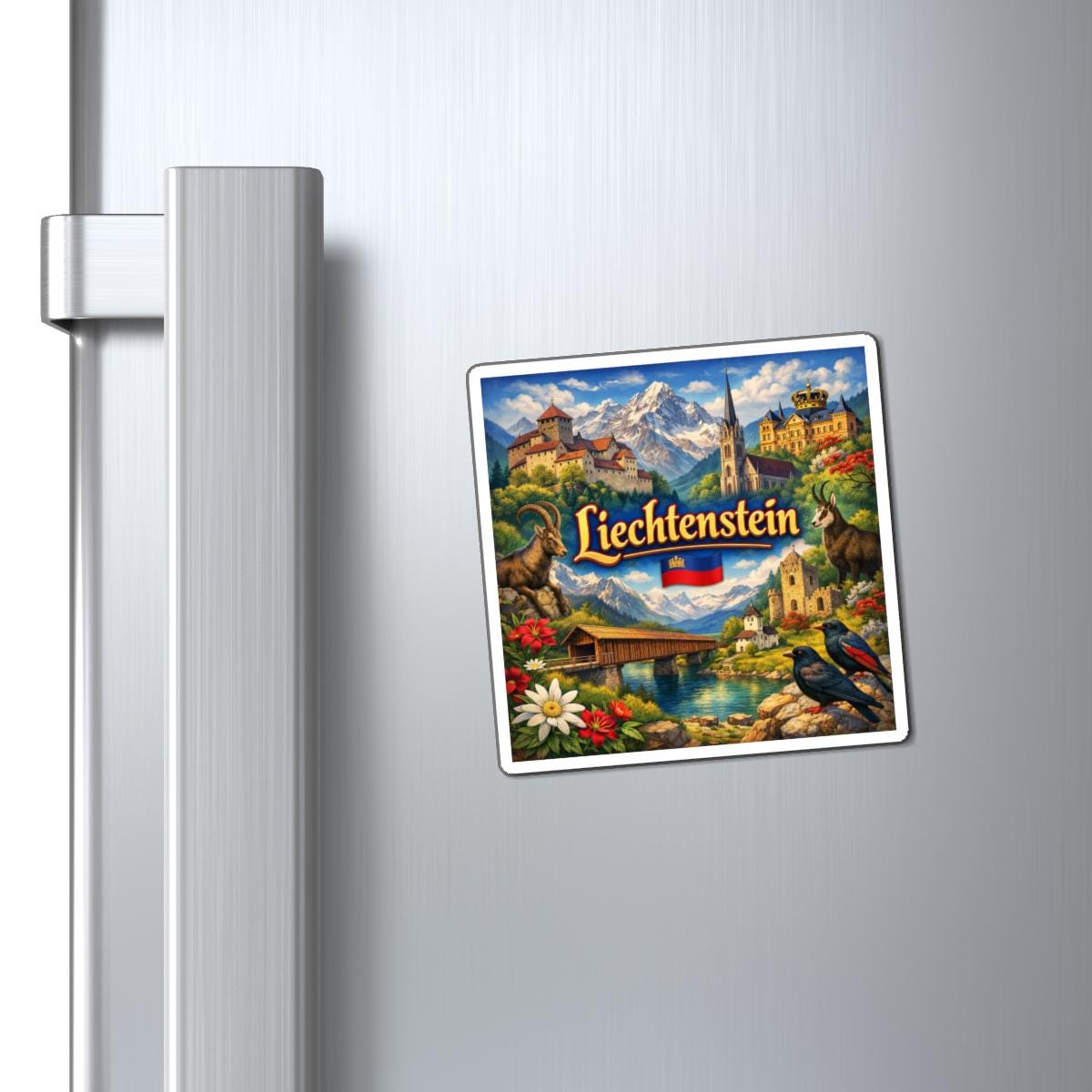 Liechtenstein Magnet | Scenic Alps Landscape, Edelweiss & Flag - Etsy