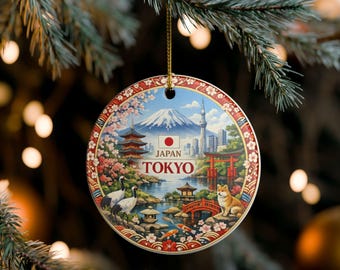 Tokyo Japan Ornament | Mt. Fuji Pagoda Shrine Ceramic Ornament