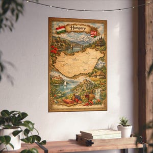Hungary Map Poster | Vintage Travel Map, Hungarian Flag, Travel Art