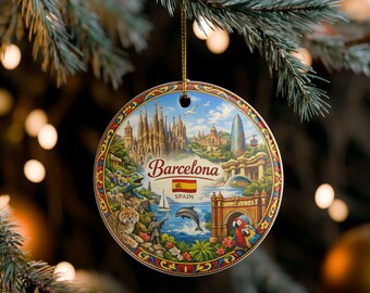 Barcelona Spain Ornament | Ceramic Round Hanging Decoration