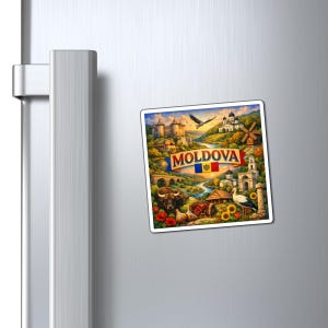 Moldau Magnet | Rustikales Dorf, Fahne, Sonnenblumen