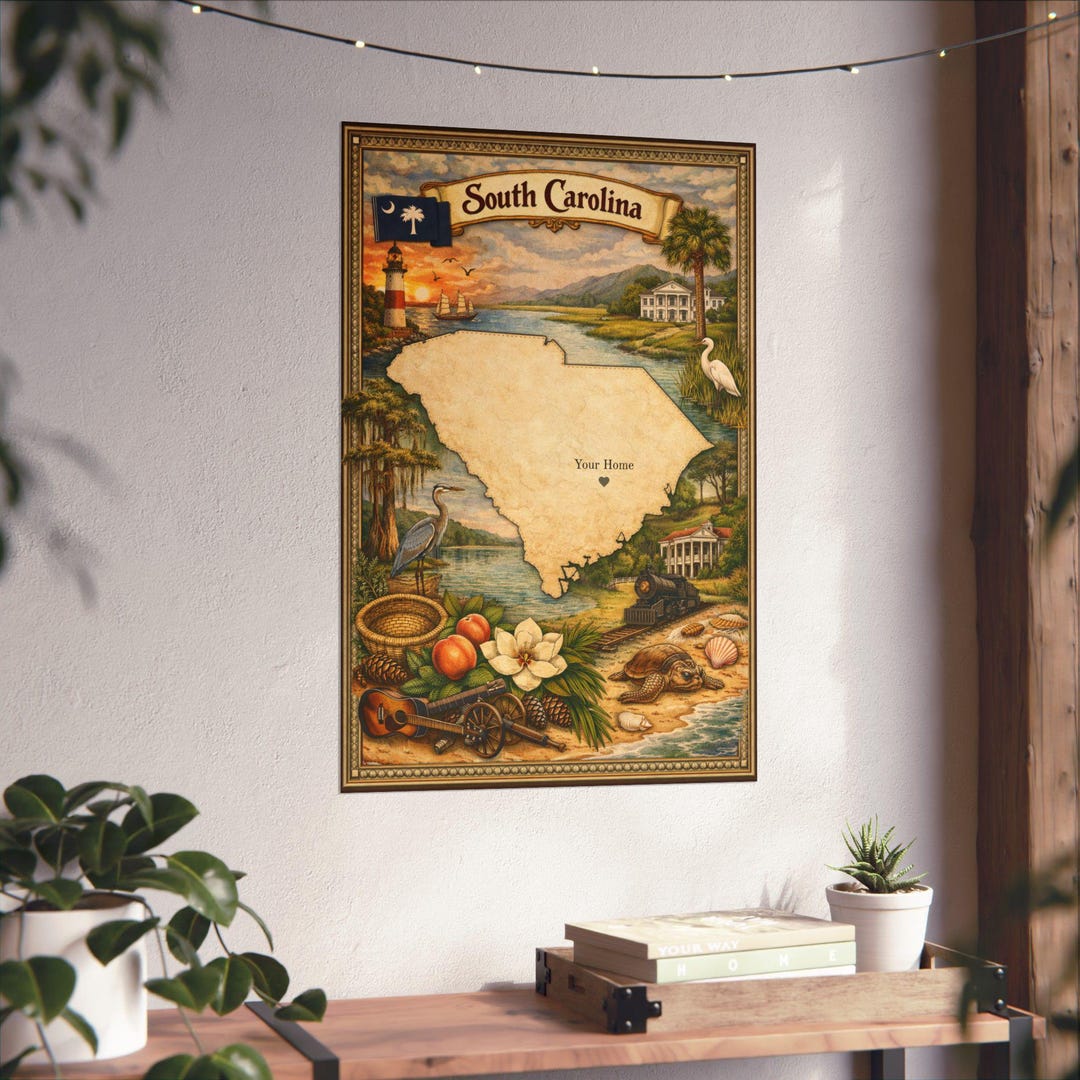 South Carolina Custom Map Poster | State Hometown Wall Art - Etsy