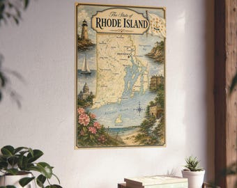 Rhode Island Map Poster | State Nautical Art