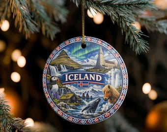 Iceland Ornament | Scenic Collage Ceramic Ornament