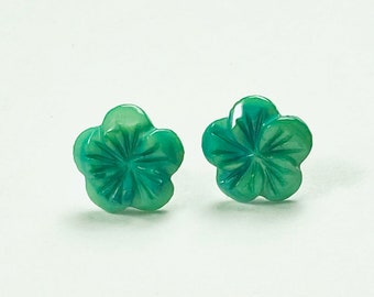 Green Petite Wildflower Mother of Pearl Earrings