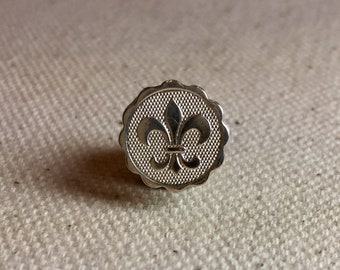 Fleur de Lis Rebirth Mini Medallion Tie Tack and Lapel Pin in Bright Silver