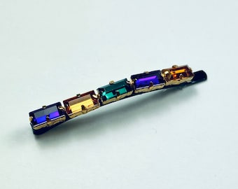 Mardi Gras Jeweled Bobby Pin in Purple, Green and Baguette Cut ... Sold Individually