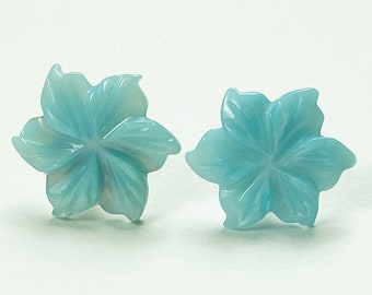 Aqua Peruvian Lily Mother of Pearl Flower Earrings